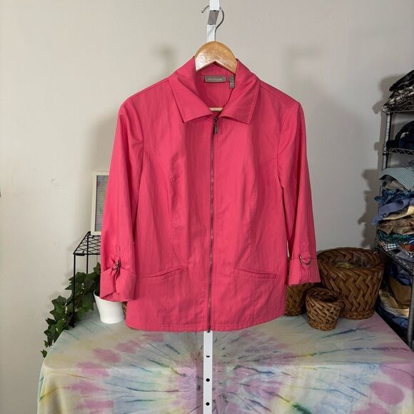 Chico's Vibrant Pink Jacket full zip 3/4 sleeve size 1 (medium 8-10) Barbie - Picture 4 of 9